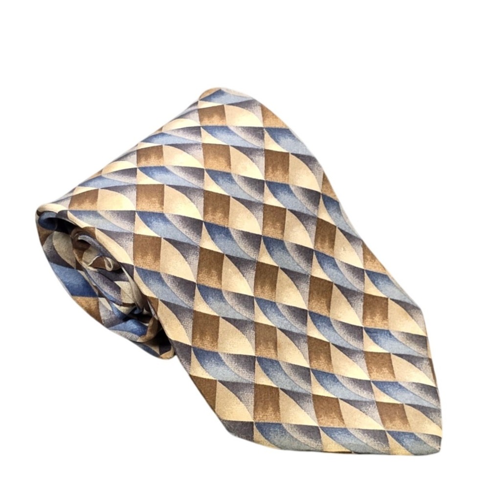 Vintage Barrington Silk Geometric‎ Diamond Pattern Tie Men's Brown Blue Classic